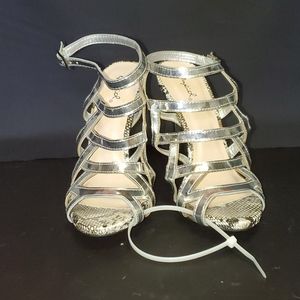 Strappy Silver Snakeskin heels